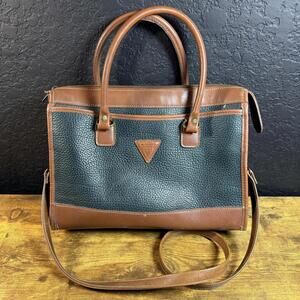 Guess Satchel Bag Womens Brown Green‎ Pebbled Faux Leather Top Handle Crossbody